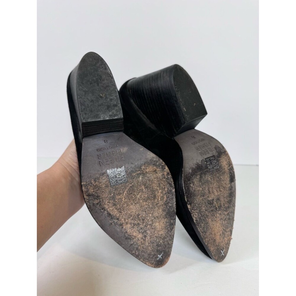 Eileen Fisher Black Suede Hawk Block Heel Pumps Career Lagenlook Women's Size 8 - Picture 8 of 10